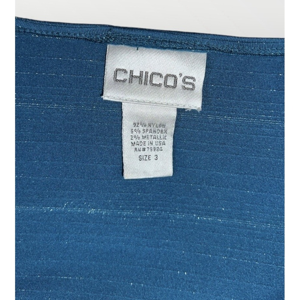 Chicos Sparkle top Teal Blue knit metallic stripes Sz 3 Or XL Pullover Sparkle - Picture 6 of 11